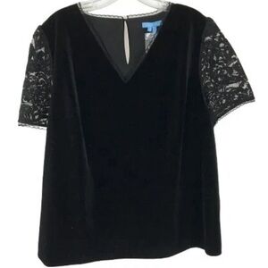 Draper James | Women’s  Black Velour & Floral Lace Sleeve Blouse Size 2X